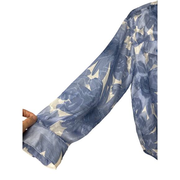 Caché Vintage Sheer Floral Button Down Blouse M Blue White Oversized Whimsical - Picture 4 of 11